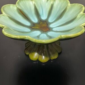 Green and Blue vintage Ceramic Flower Dish